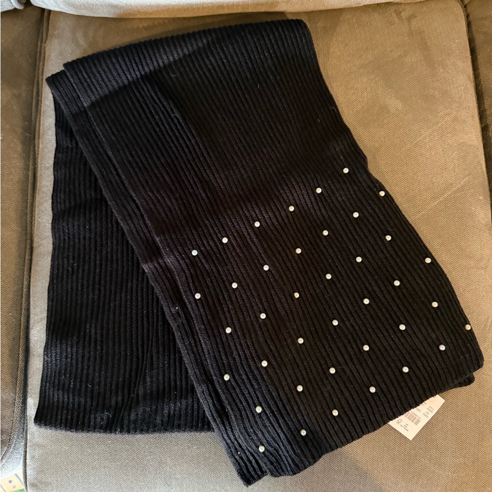 J. Crew Factory Black Knit Scarf with pearl Details